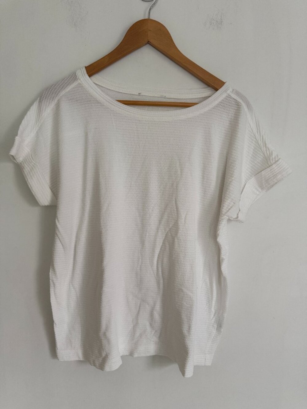 White T Shirt Rolled Short Sleeve Top Size M